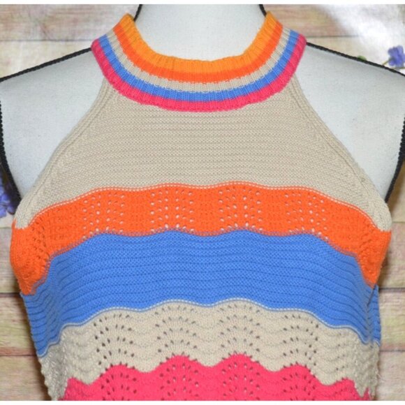 Cute THML Halter Top Sweater Color Block Crochet Ladies Size L Boho Festival - Picture 2 of 10